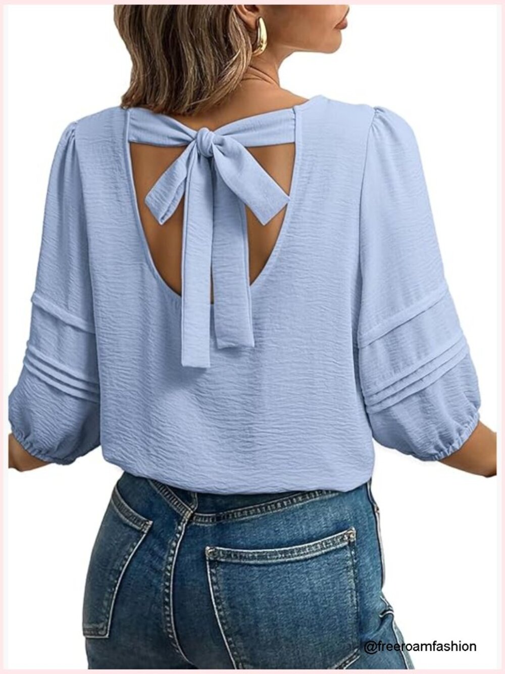 Loose Fit 3/4 Sleeve Blouse Back Tie Design Business Casual Top